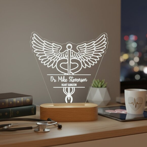 Nurse Personalized Night Light | Custom Caduceus Medical Gift for Healthcare - Picture 8 of 8